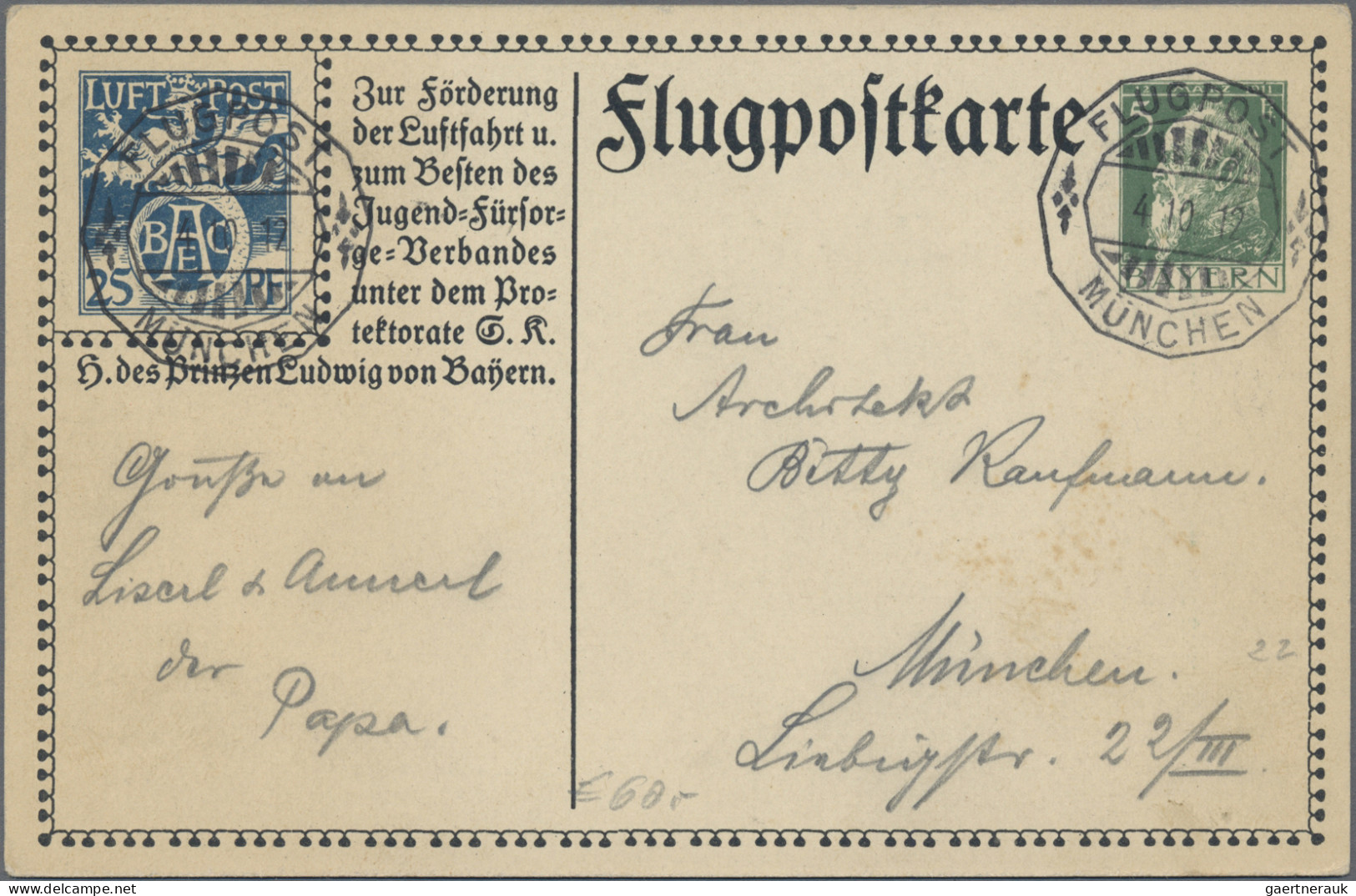 Bayern - Ganzsachen: 1912, 5 Pf. Luitpold Offizielle Flugpostkarte Mit Sonderste - Autres & Non Classés