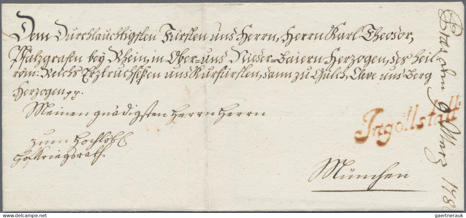 Bayern - Social Philately: 1780 - BRIEF AN KARL THEODOR, KURFÜRST VON DER PFALZ - Sonstige & Ohne Zuordnung