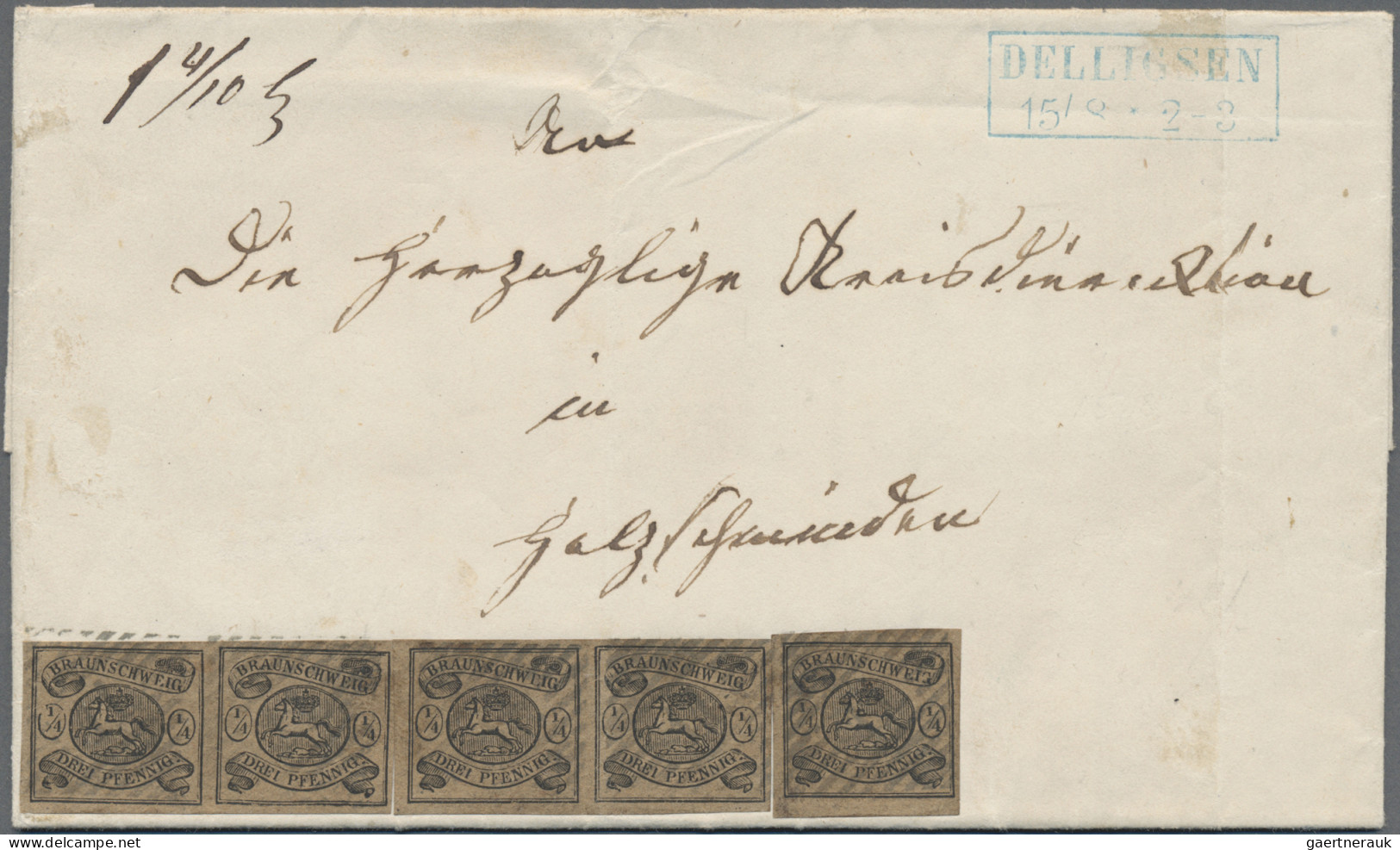 Braunschweig - Marken Und Briefe: 1853, ¼ Ggr./3 GPfg. Schwarz Auf Braun, Zwei W - Braunschweig
