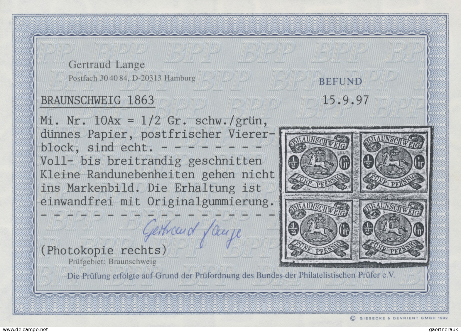 Braunschweig - Marken Und Briefe: 1863, ½ Gr Schwaz Auf Grün, Dünner Papier, Pos - Braunschweig