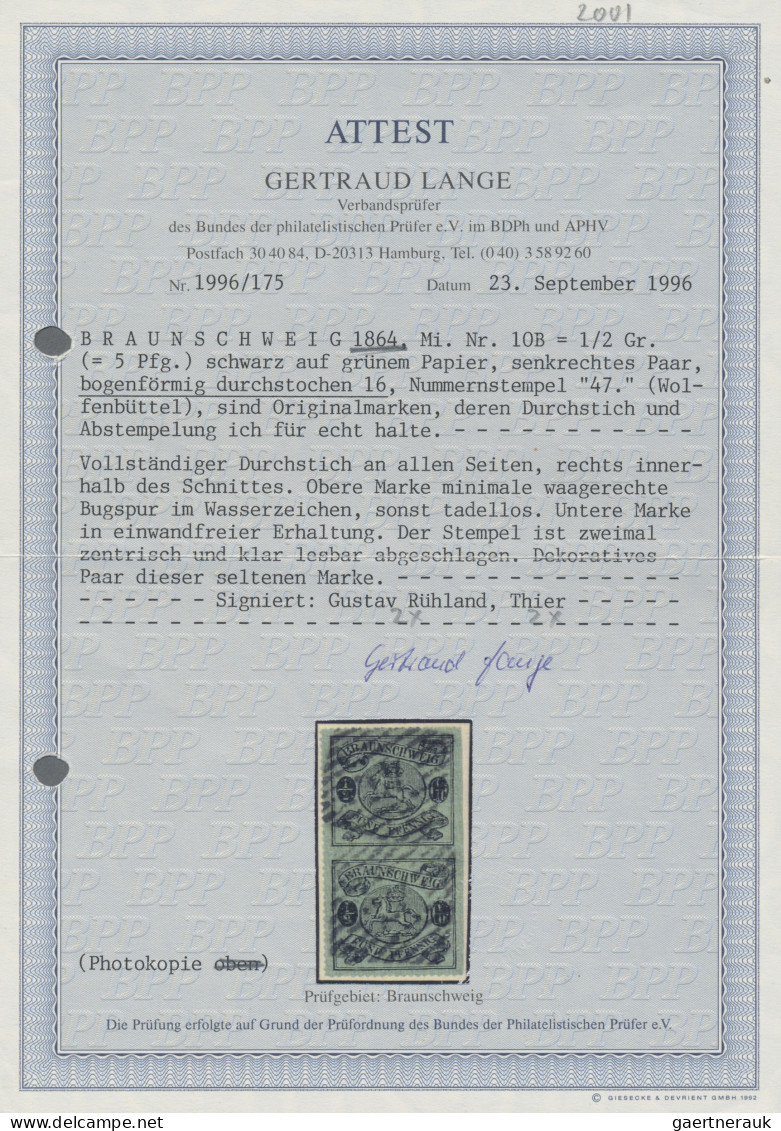 Braunschweig - Marken Und Briefe: 1864, ½ Gr./5 Pfg. Schwarz Auf Graugrün Mit Bo - Braunschweig