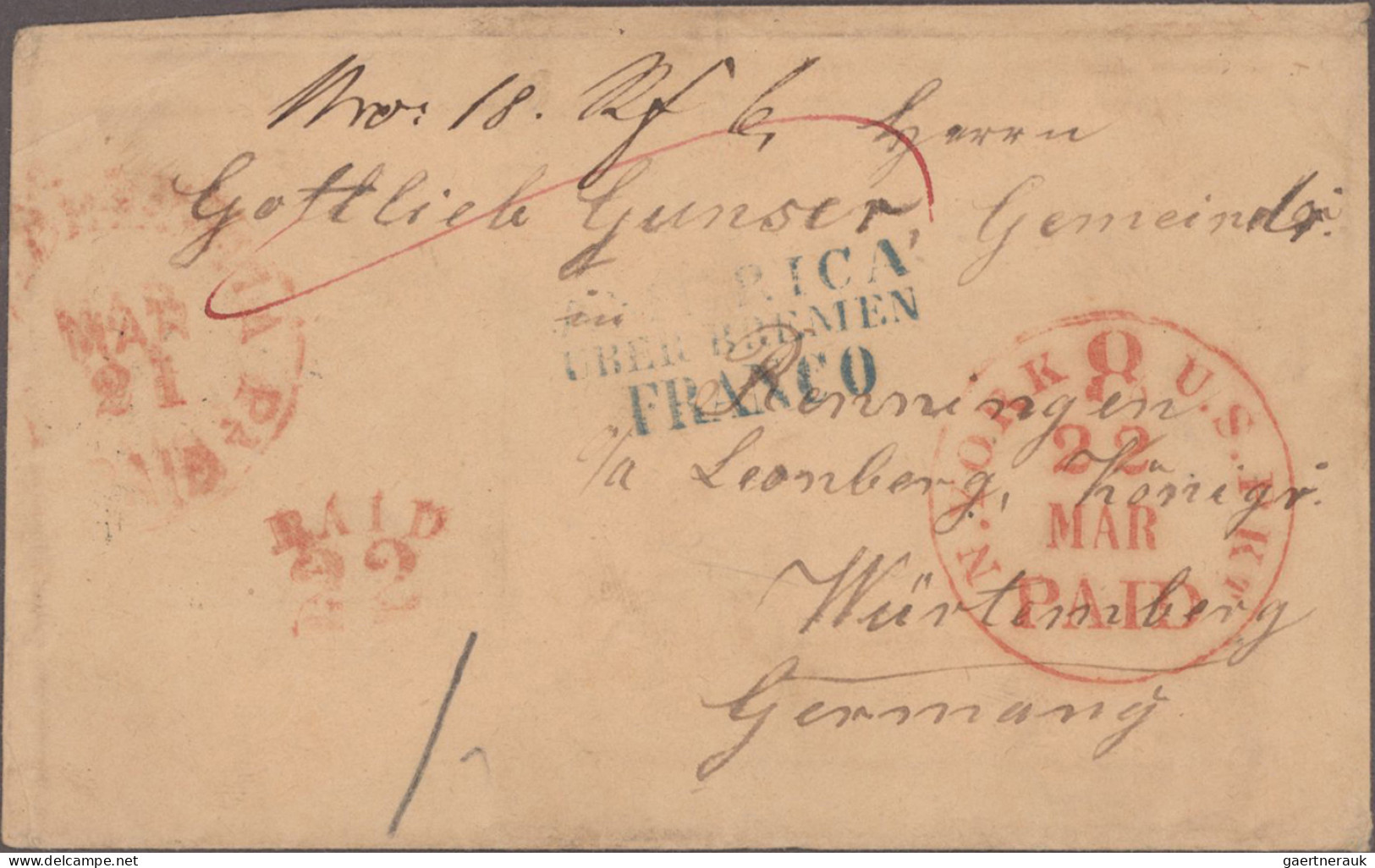 Bremen - Vorphilatelie: 1855/65, Auswanderer-, Consularpost, 4 Briefe (1 Umschla