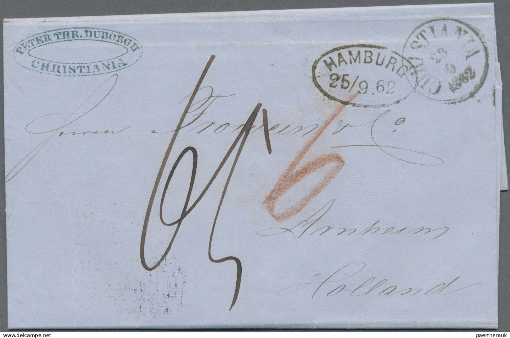 Hamburg - Dänisches Oberpostamt: 1862, Markenloser Brief Ab "CHRISTIANA 23.9.186 - Hamburg