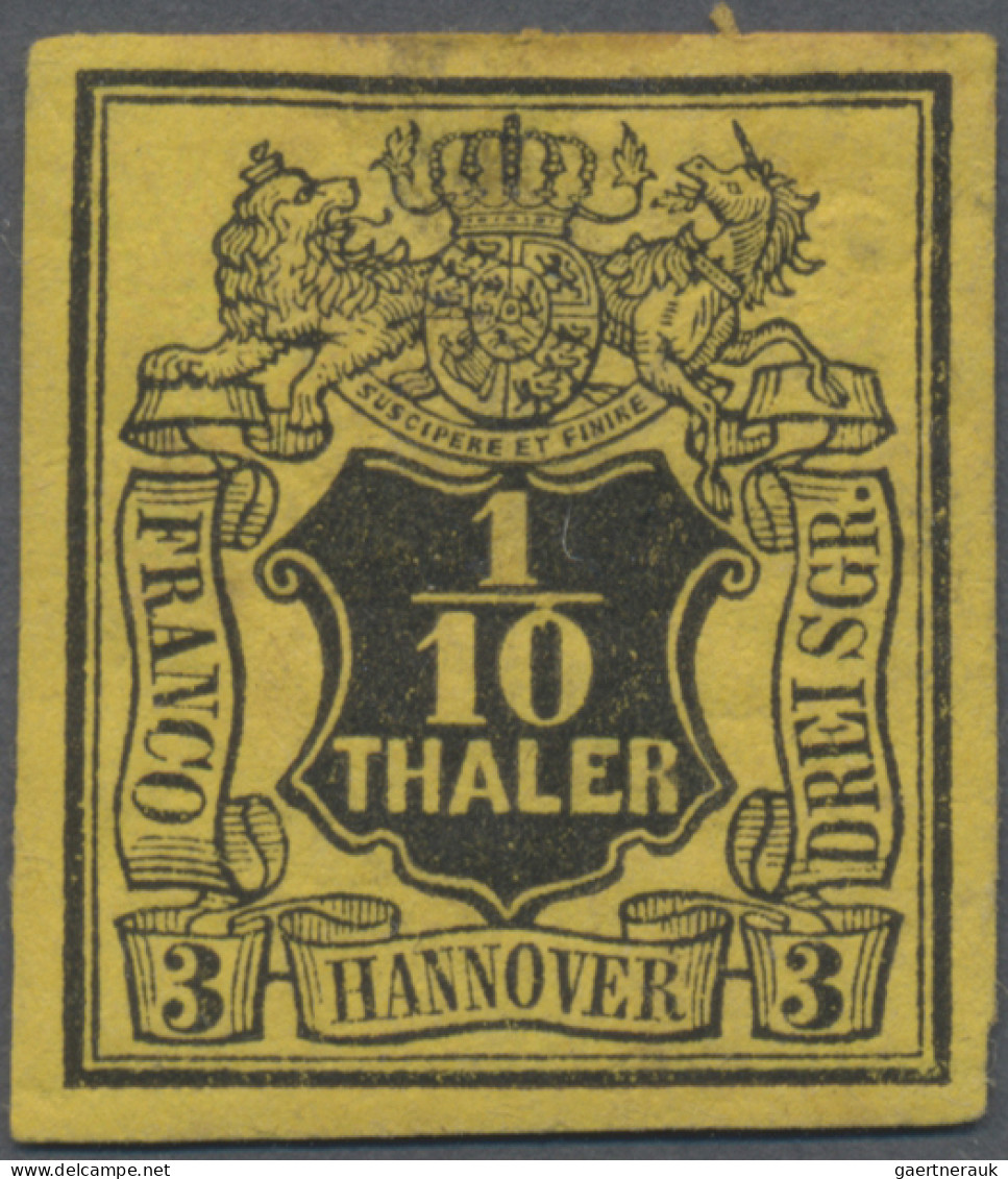 Hannover - Marken Und Briefe: 1851, 1/10 Th./3 Sgr. Schwarz Auf Dunkelrötlichgel - Hanover