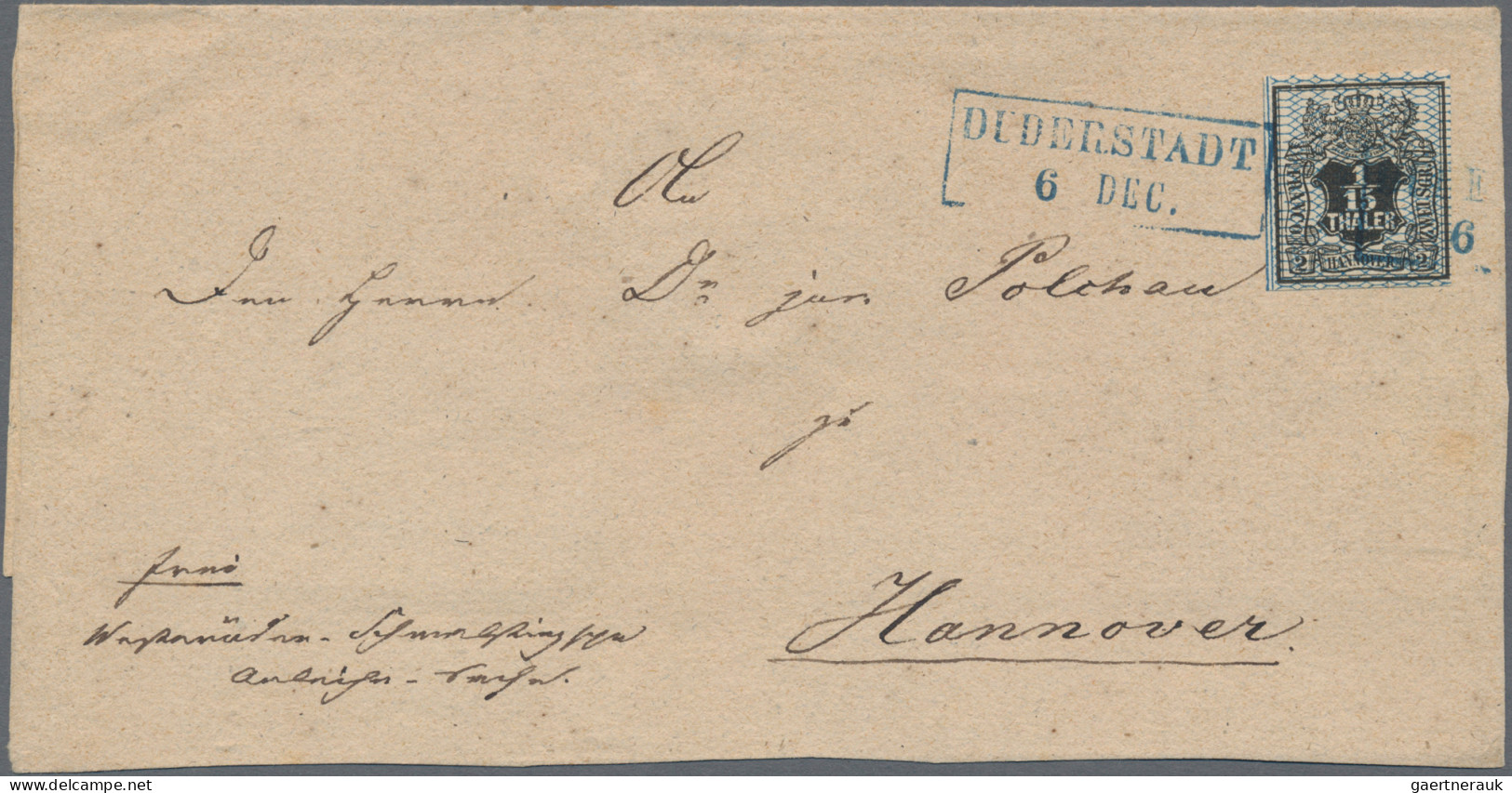 Hannover - Marken Und Briefe: 1856/57, 1/15 Th. Schwarz/grauultramarin, Einzelfr - Hanover