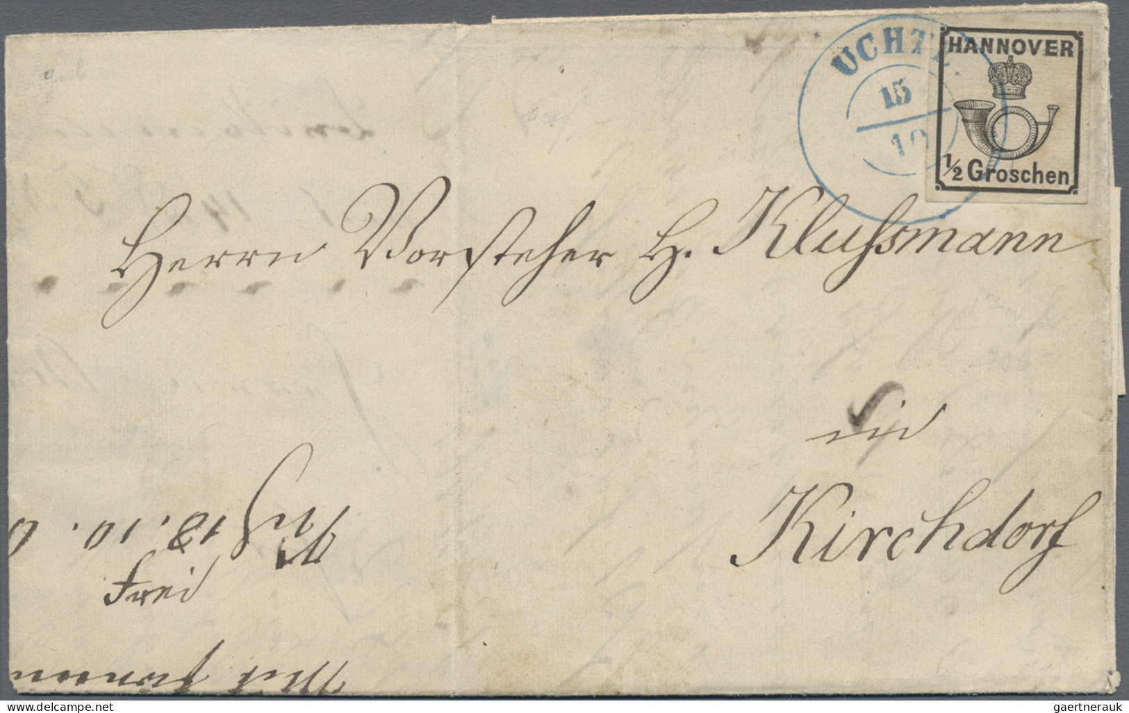 Hannover - Marken Und Briefe: 1862, Faltbrief Von "UCHTE 15.10." K2 Blau Mit ½ G - Hanovre