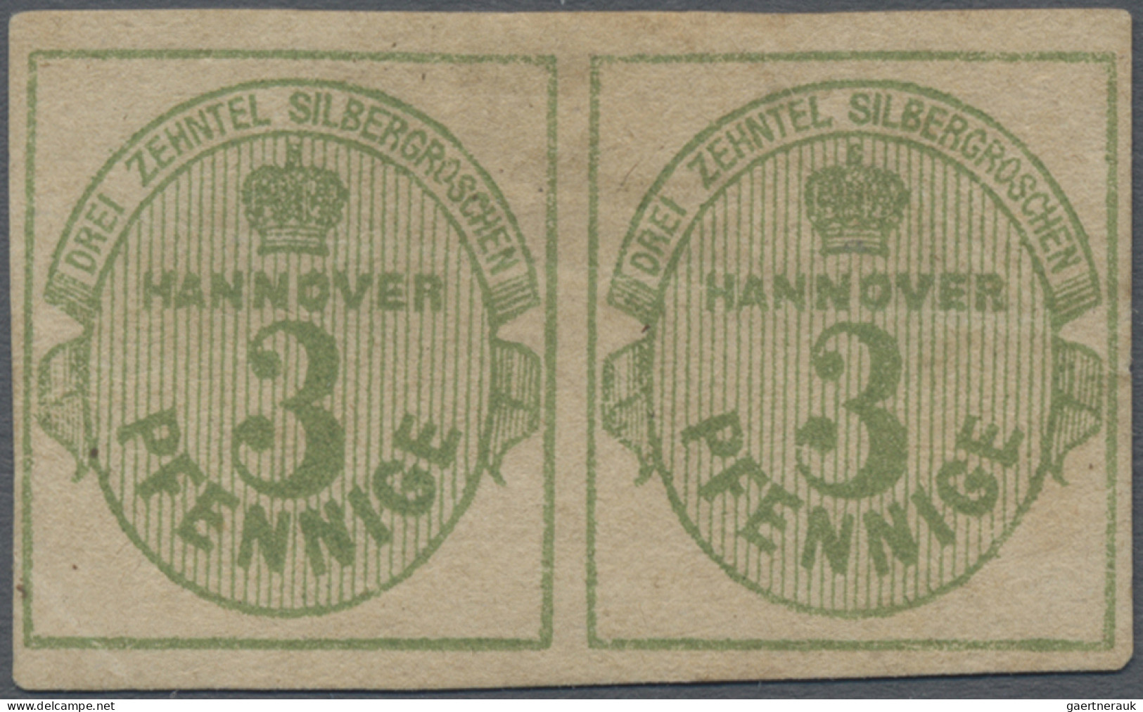 Hannover - Marken Und Briefe: 1863, 3 Pfg. Olivgrün, Waagerechtes Paar, Allseits - Hannover
