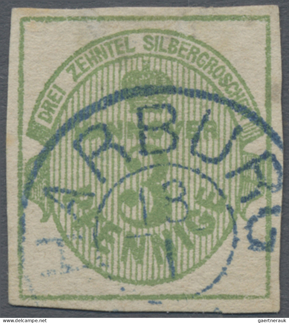 Hannover - Marken Und Briefe: 1863, 3 Pfg. Olivgrün, Blauer K 2 HARBURG, Kleine - Hannover