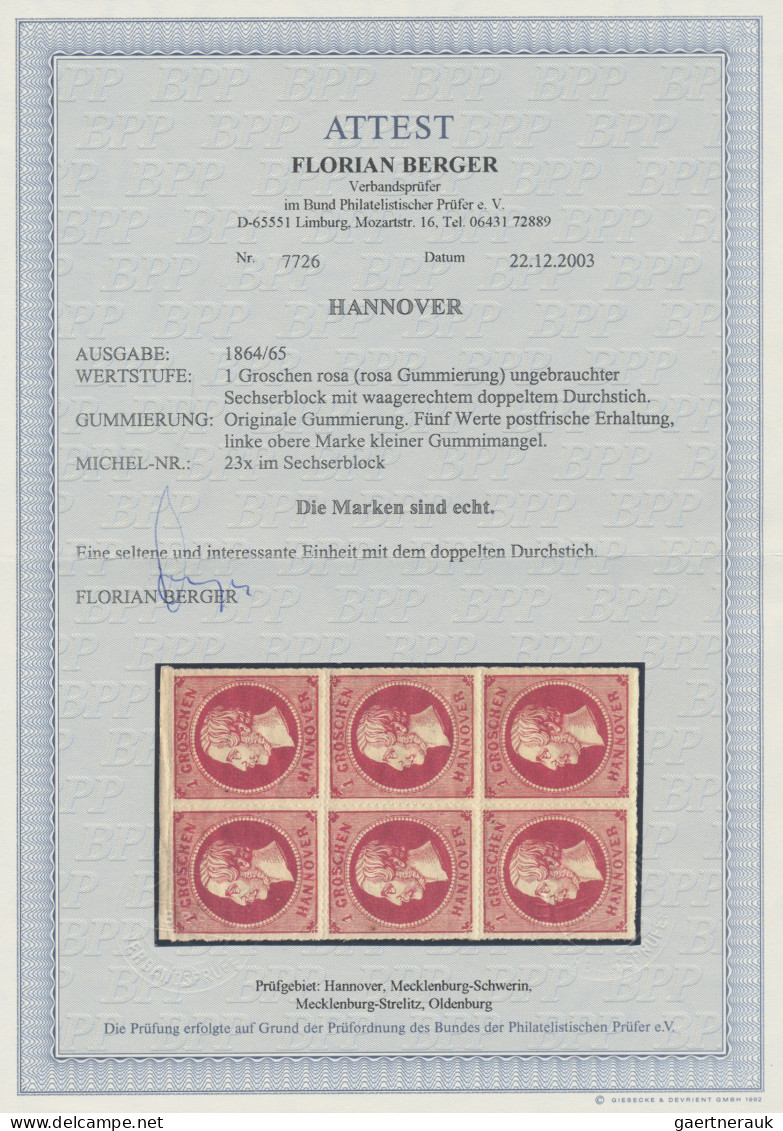 Hannover - Marken Und Briefe: 1864, 1 Gr. Rotkarmin, Rosa Gummierung, Senkrechte - Hanover