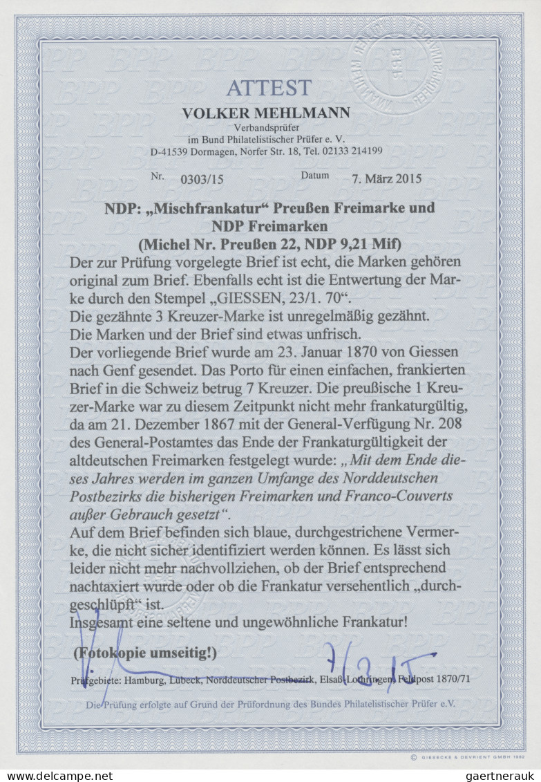 Preußen - Marken Und Briefe: 1870, NORDDEUTSCHER POSTBEZIRK, 3 Kr. Gezähnt (ein - Other & Unclassified