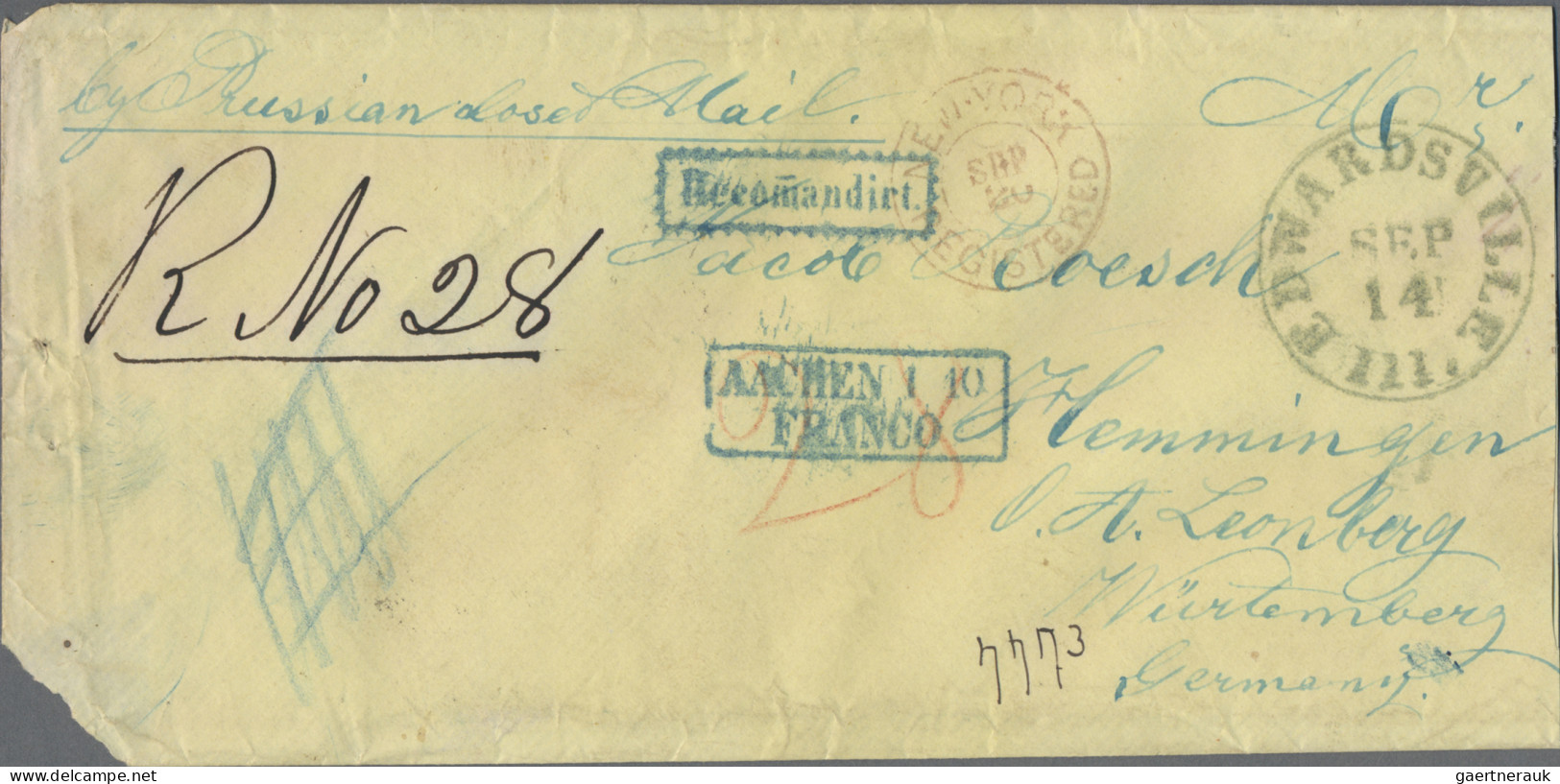 Preußen - Transitstempel: 1856/65, Auswandererpost, 3 Briefe Aus USA Mit Rotem G - Andere & Zonder Classificatie