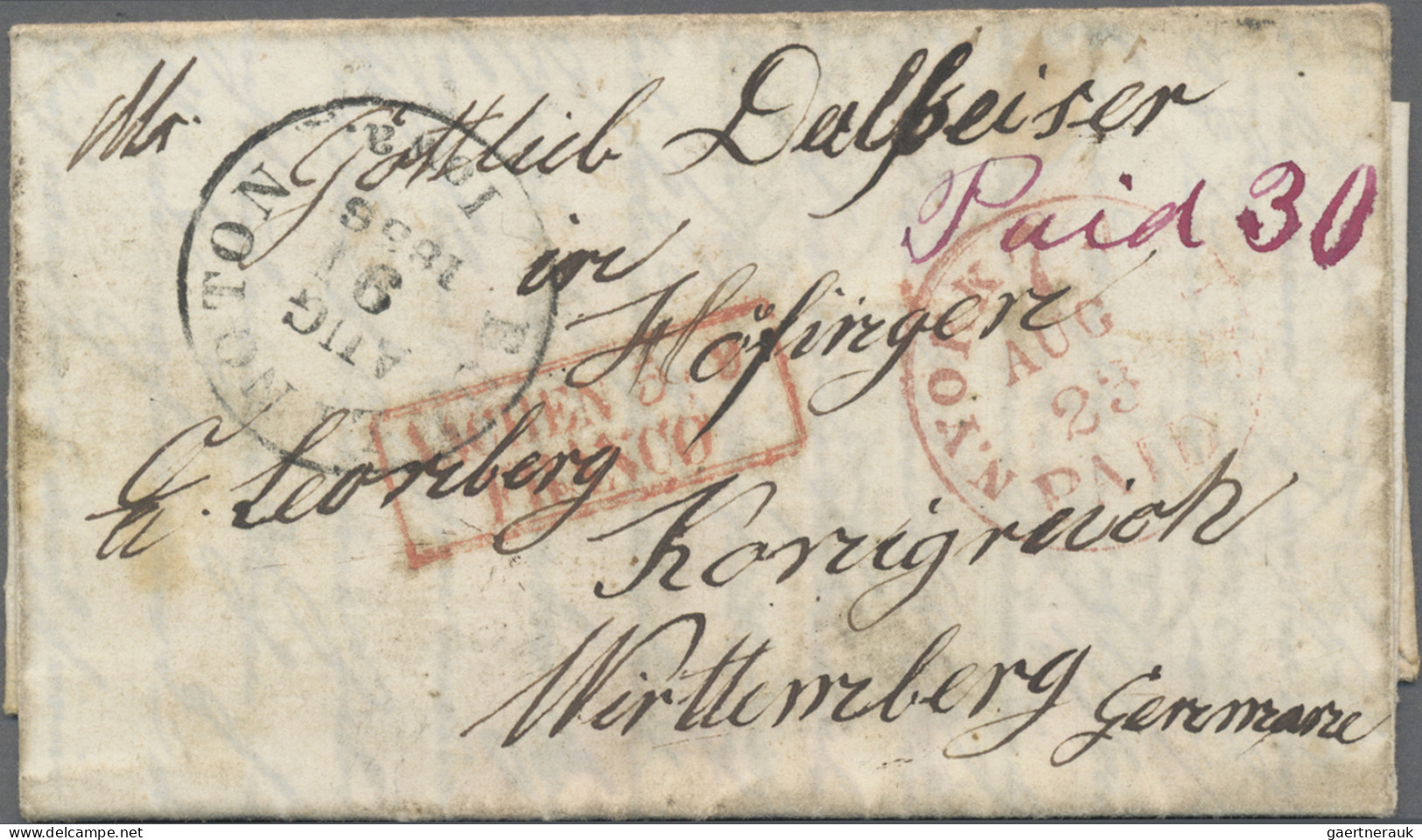 Preußen - Transitstempel: 1856/65, Auswandererpost, 3 Briefe Aus USA Mit Rotem G - Other & Unclassified