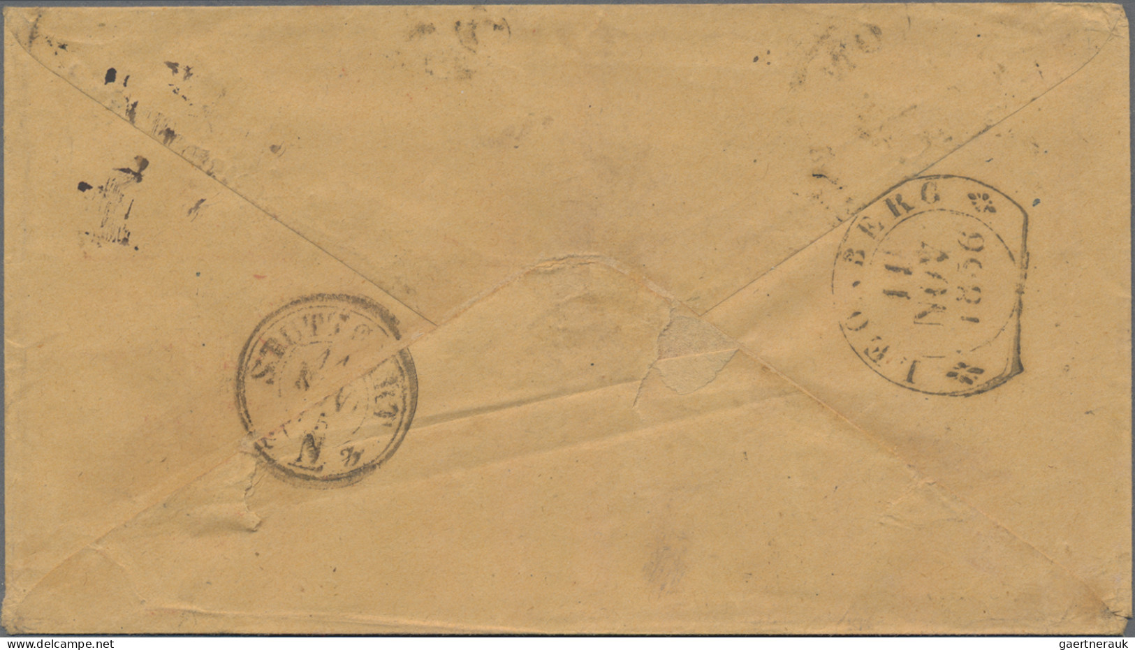 Preußen - Transitstempel: 1856/65, Auswandererpost, 3 Briefe aus USA mit rotem G