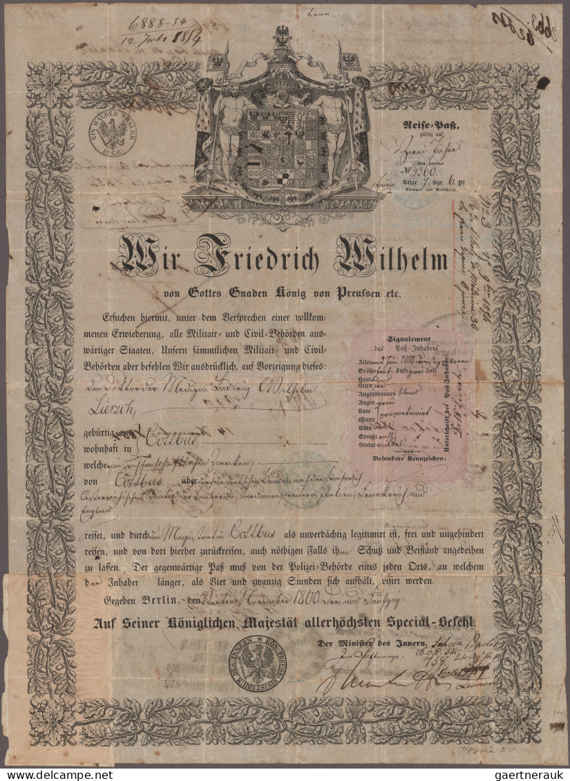 Preußen - Besonderheiten: 1853, Großformatiger Reisepass Für Einen Reisenden Aus - Altri & Non Classificati