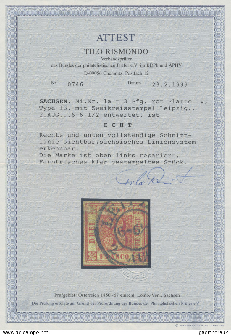 Sachsen - Marken Und Briefe: 1850 3 Pf. Rot Von Platte IV (gedruckt 1851), Bogen - Saxony