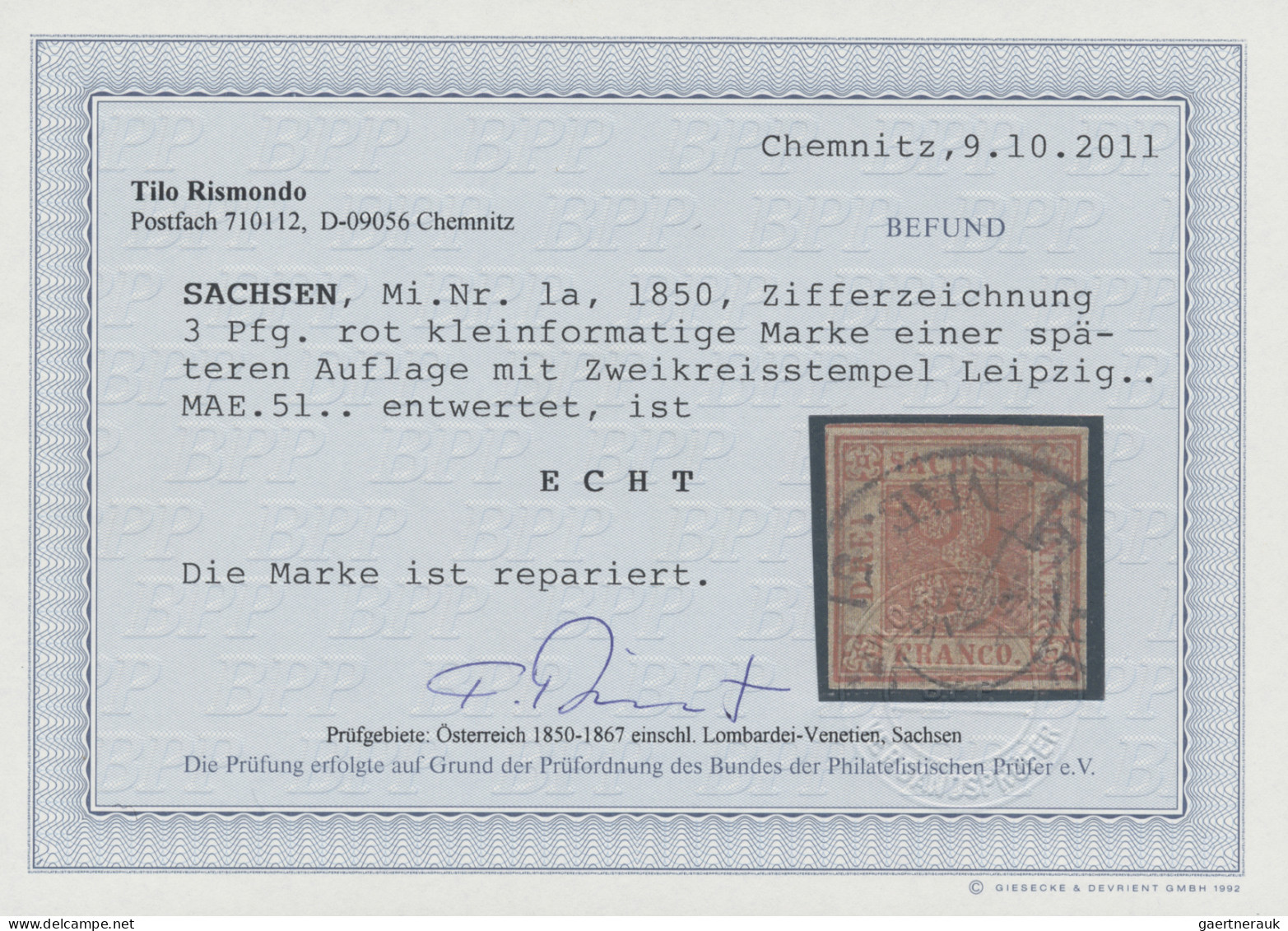 Sachsen - Marken Und Briefe: 1850 3 Pf. Rot, Kleinformatige Marke Einer Späteren - Saxe