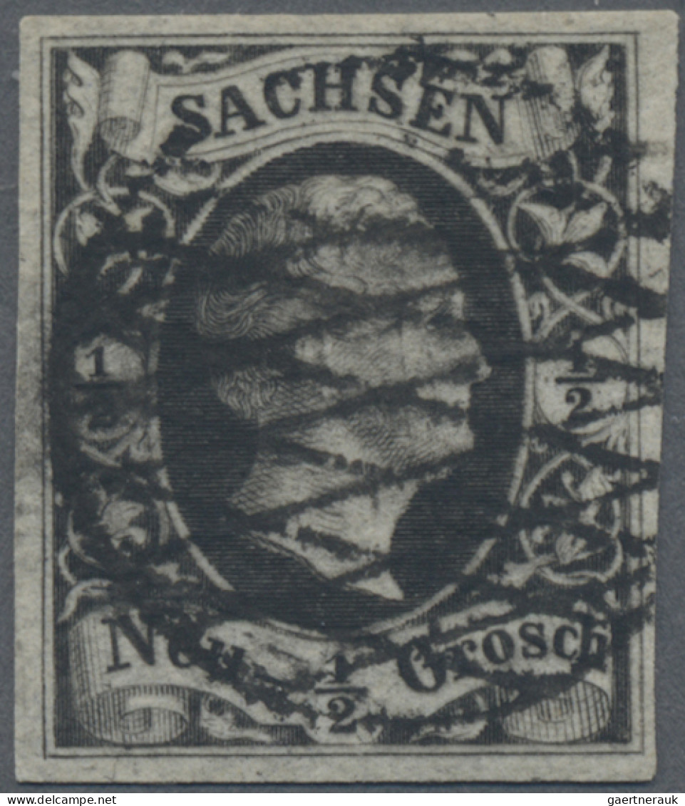 Sachsen - Marken Und Briefe: 1851, ½ Ngr Schwarz/mattgrau Auf Dünnem Papier Im N - Saxony
