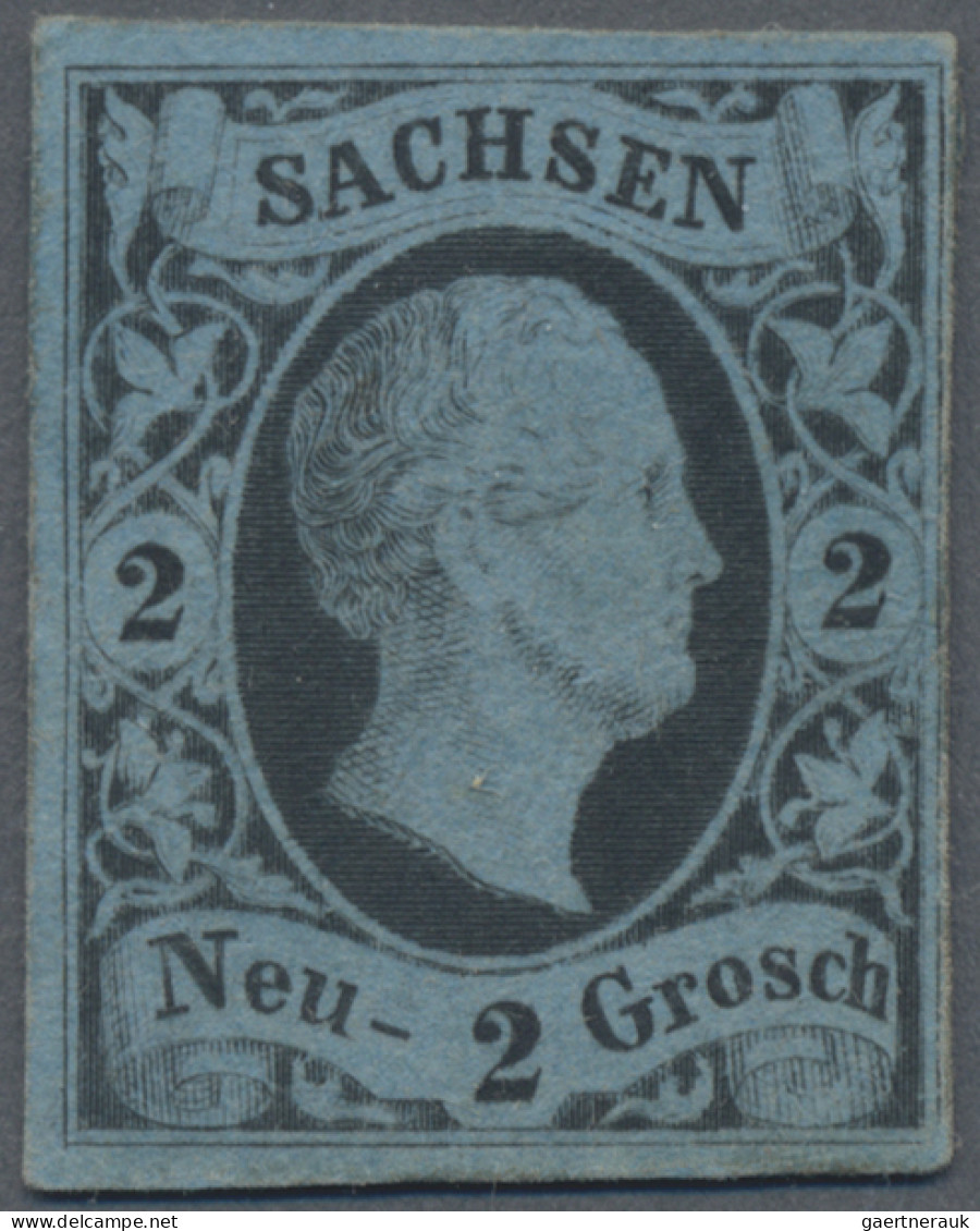 Sachsen - Marken Und Briefe: 1851, 2 Neugroschen, Druckprobe Auf Hellblauen Kart - Sachsen