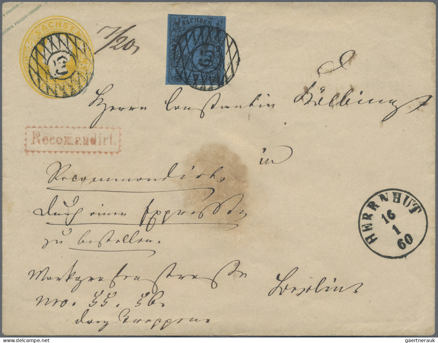 Sachsen - Ganzsachen: 1860, 3 Ngr Gelb, Format B, Pra.-Ganzsachen-Umschlag Mit Z - Saxe