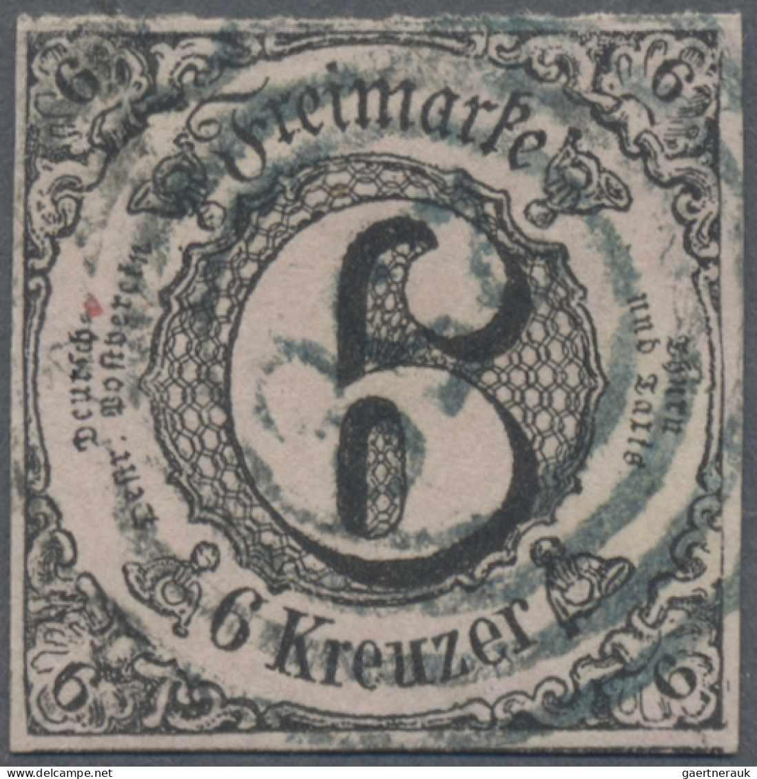 Thurn & Taxis - Marken Und Briefe: 1852, 6 Kr Schwarz/mattrot, Voll- Bis Breitra - Sonstige & Ohne Zuordnung