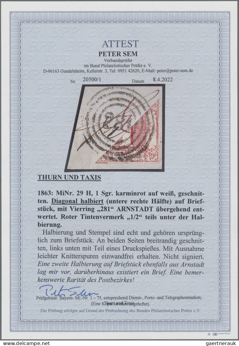 Thurn & Taxis - Marken Und Briefe: 1862, 1 Sgr. Karminrot, Diagonal Halbiert, Re - Sonstige & Ohne Zuordnung