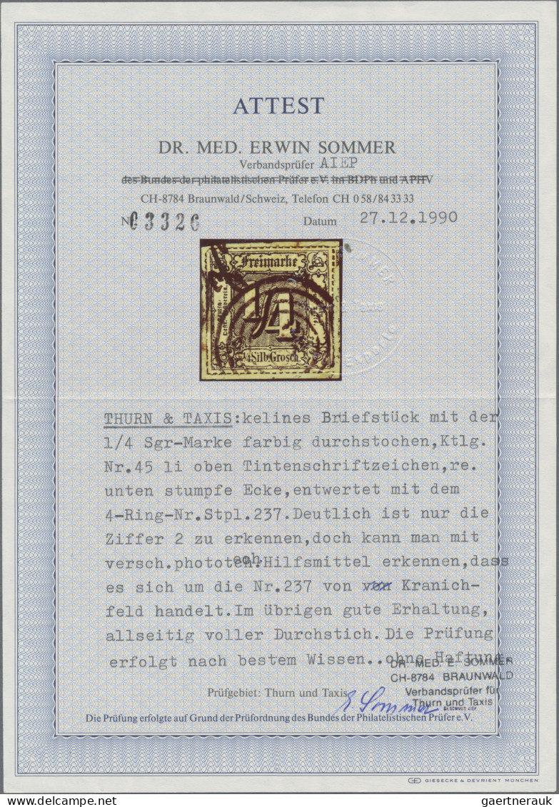 Thurn & Taxis - Marken Und Briefe: 1866, ¼ Sgr. Schwarz Auf Kleinem Briefstück, - Sonstige & Ohne Zuordnung