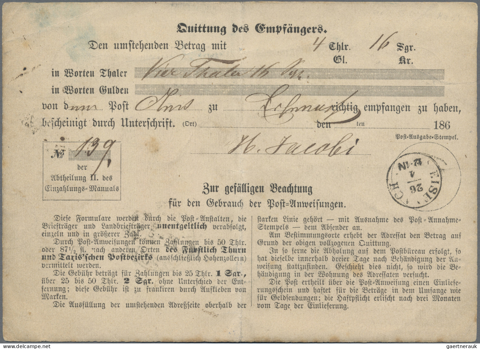 Thurn & Taxis - Marken Und Briefe: 1867, 1 Sgr Karminrot, Farbig Durchstochen, S - Andere & Zonder Classificatie