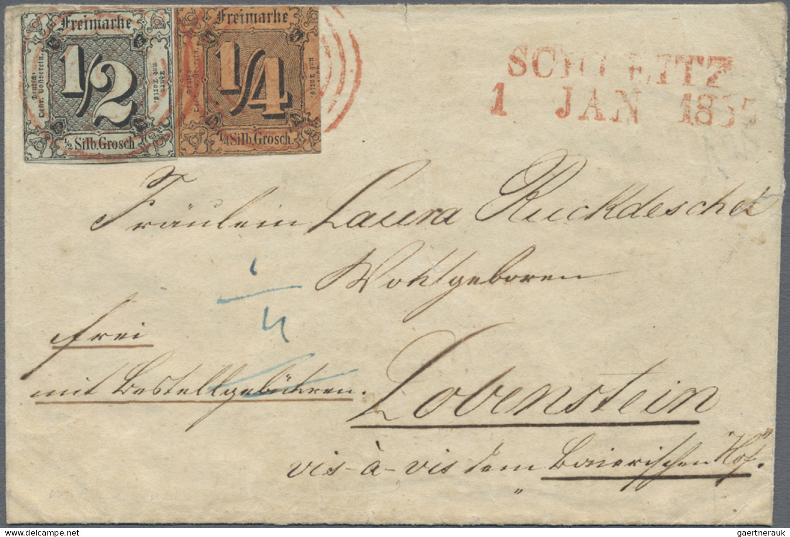 Thurn & Taxis - Nummernstempel: 1855, "298" SCHLEITZ, In Rot Mit Beigesetztem L2 - Autres & Non Classés