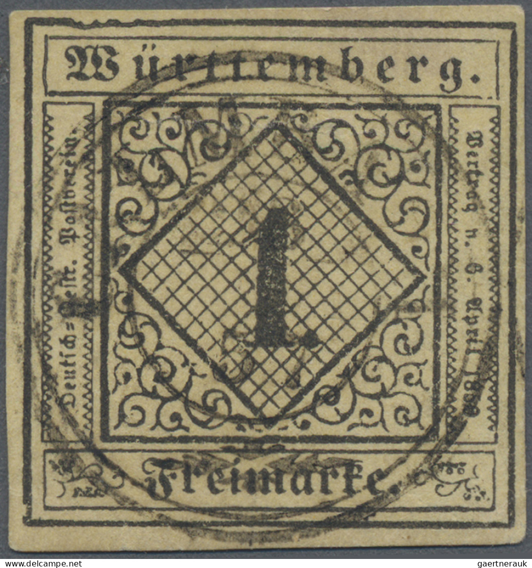Württemberg - Marken Und Briefe: 1851, 1 Kr. Schwarz Auf Altelfenbein Mit Platte - Andere & Zonder Classificatie