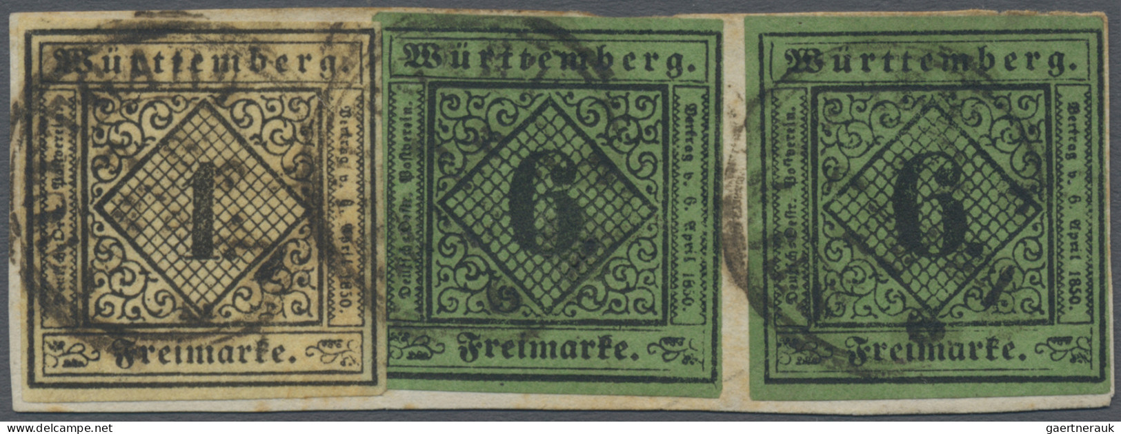 Württemberg - Marken Und Briefe: 1851, 1 Kr. Schwarz Auf Sämisch, Type III Sowie - Sonstige & Ohne Zuordnung