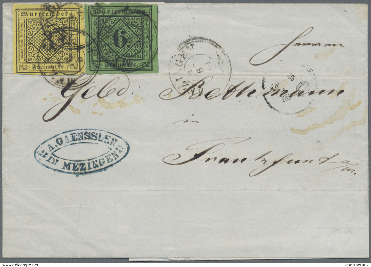 Württemberg - Marken Und Briefe: 1851, 3 Kr. Schwarz Auf Gelb, Type V Und 6 Kr. - Altri & Non Classificati