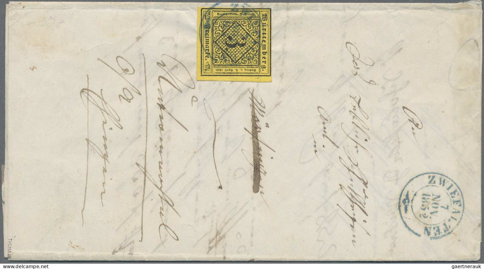 Württemberg - Marken Und Briefe: 1851, 3 Kr. Schwarz Auf Dunkelgelb, Type IVb, K - Other & Unclassified