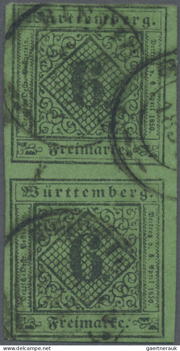 Württemberg - Marken Und Briefe: 1851, 6 Kr Schwarz/gelbgrün Im Seltenen Senkrec - Autres & Non Classés