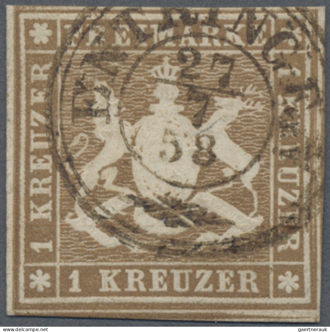 Württemberg - Marken Und Briefe: 1857, 1 Kr Dunkelockerbraun Mit Seidenfaden, üb - Sonstige & Ohne Zuordnung