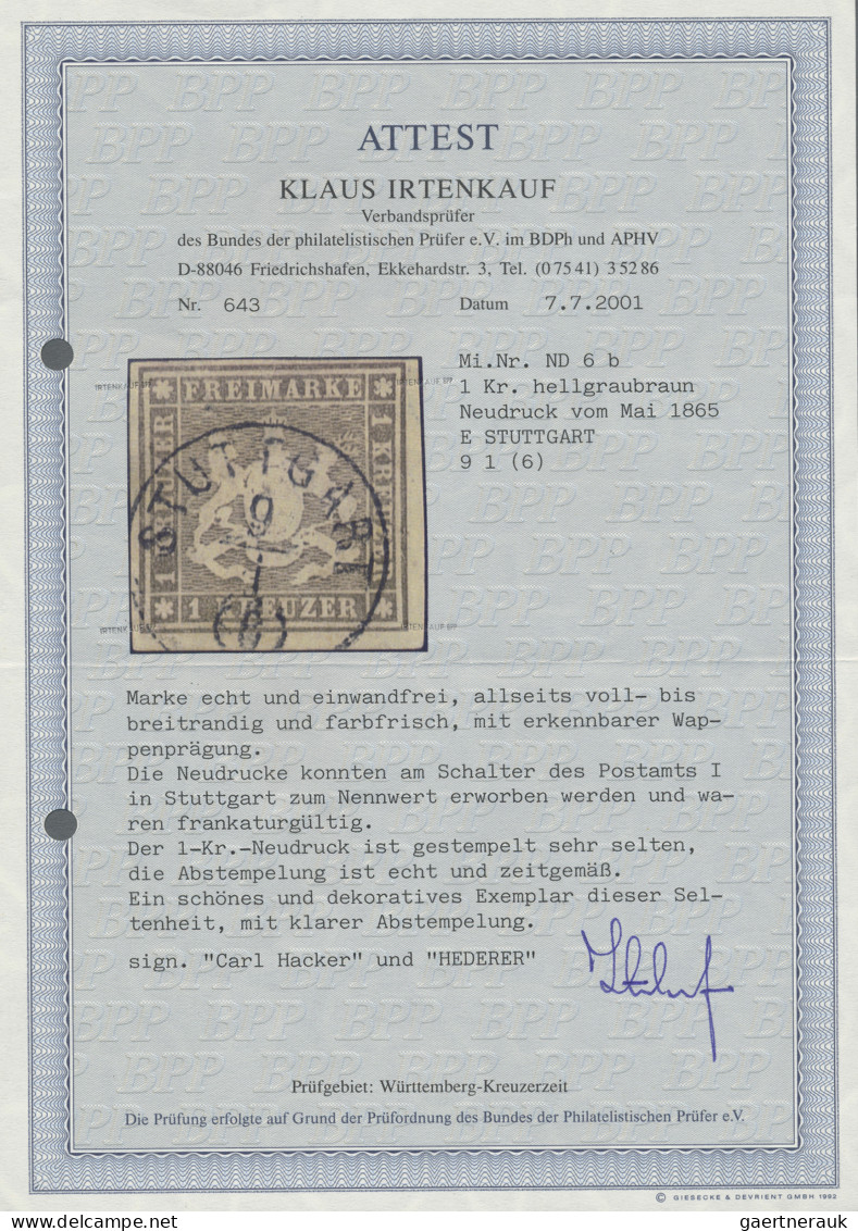 Württemberg - Marken Und Briefe: 1865: 1 Kr. Hellgraubraun Mit Rotem Bayrischen - Andere & Zonder Classificatie