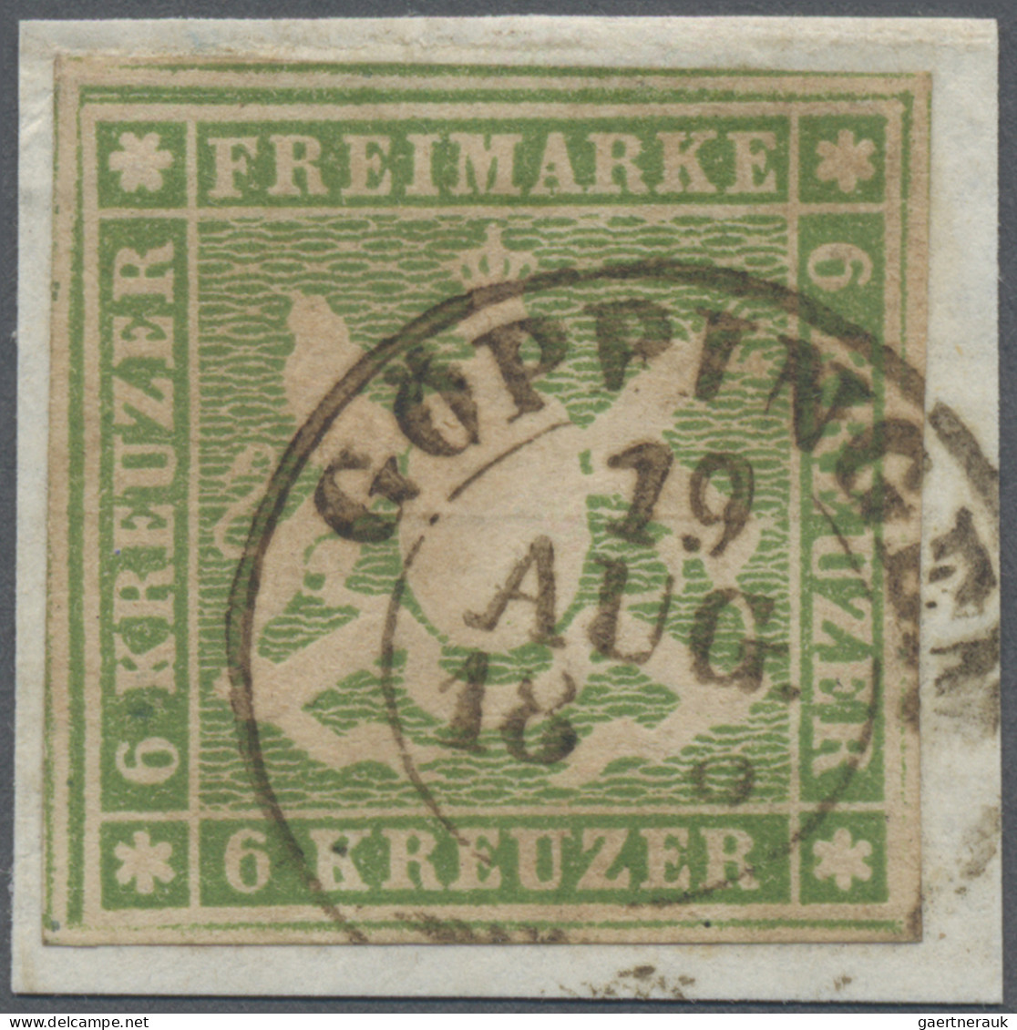 Württemberg - Marken Und Briefe: 1857, 6 Kr. Gelblichgrün, Sehr Gut Gerandet, Au - Sonstige & Ohne Zuordnung