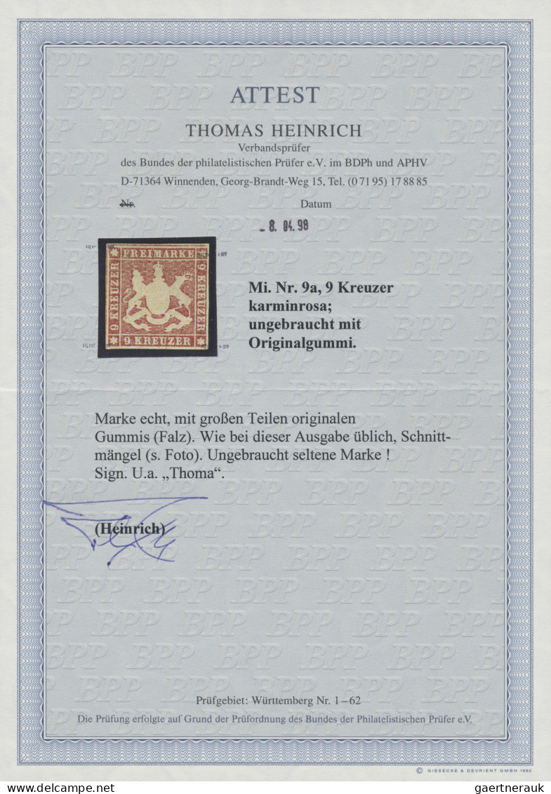 Württemberg - Marken Und Briefe: 1857, 9 Kr. Karminrosa, Farbfrisches Exemplar I - Altri & Non Classificati