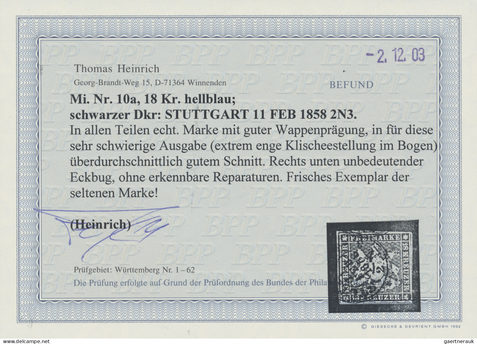 Württemberg - Marken Und Briefe: 1857, 18 Kr. Hellblau, überdurchschnittlich Gut - Other & Unclassified