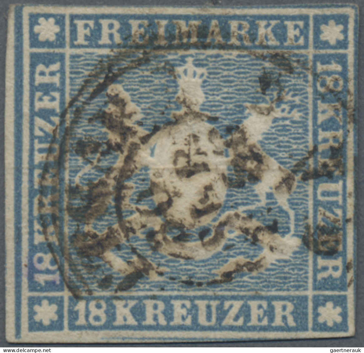 Württemberg - Marken Und Briefe: 1857, 18 Kr Hellblau Mit Seidenfaden Vom Linken - Other & Unclassified