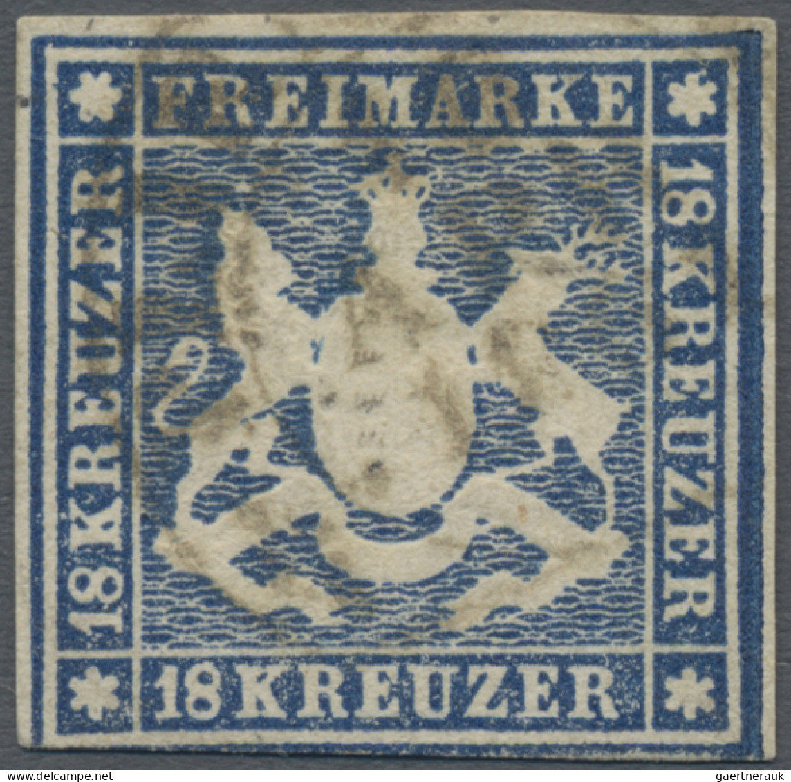 Württemberg - Marken Und Briefe: 1859, 18 Kr. Blau, Unten Links Minimal Tangiert - Other & Unclassified