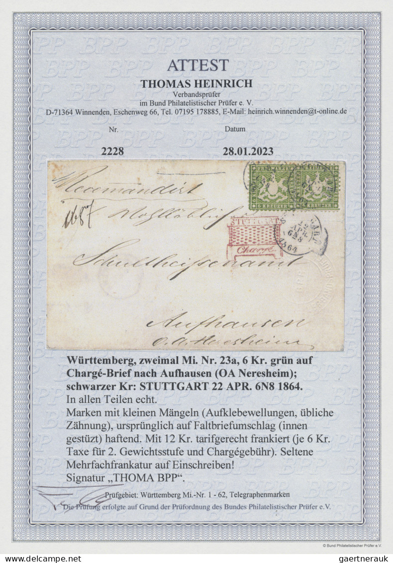 Württemberg - Marken Und Briefe: 1862, 6 Kr. Grün, Zwei Exemplare (mit Kleinen M - Autres & Non Classés