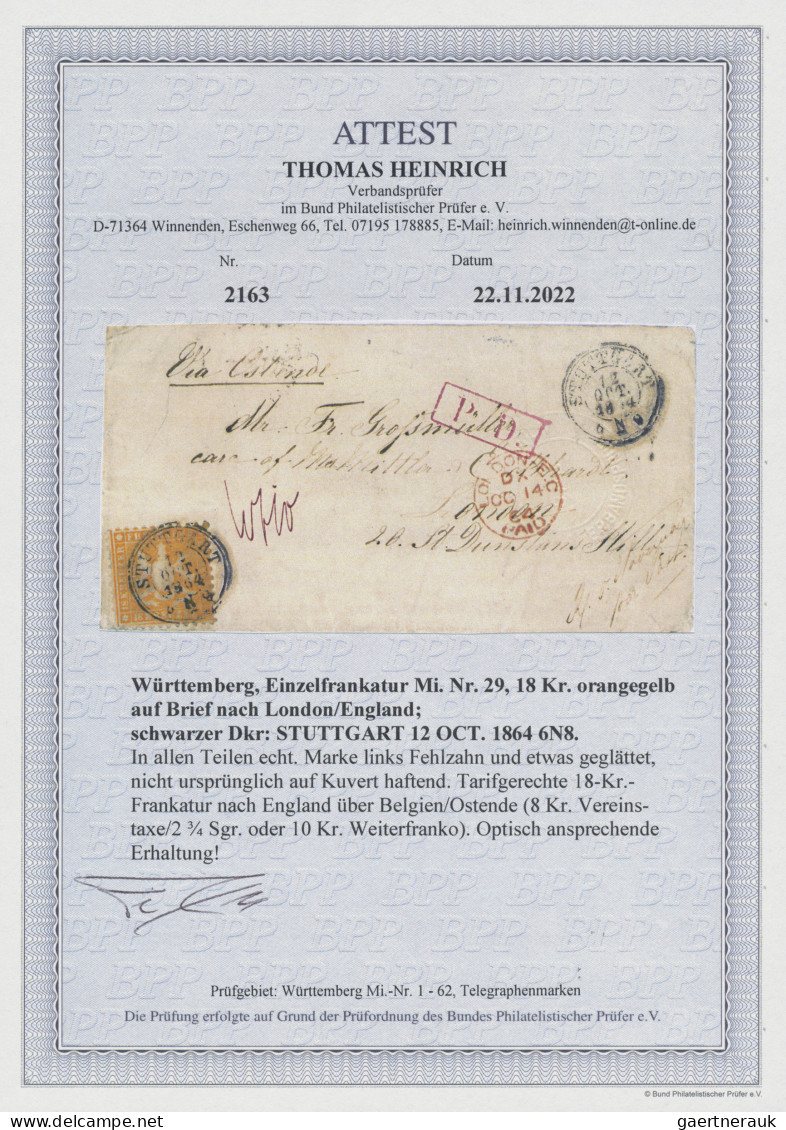 Württemberg - Marken Und Briefe: 1864, 18 Kr. Orangegelb Als Tarifgerechte Einze - Andere & Zonder Classificatie