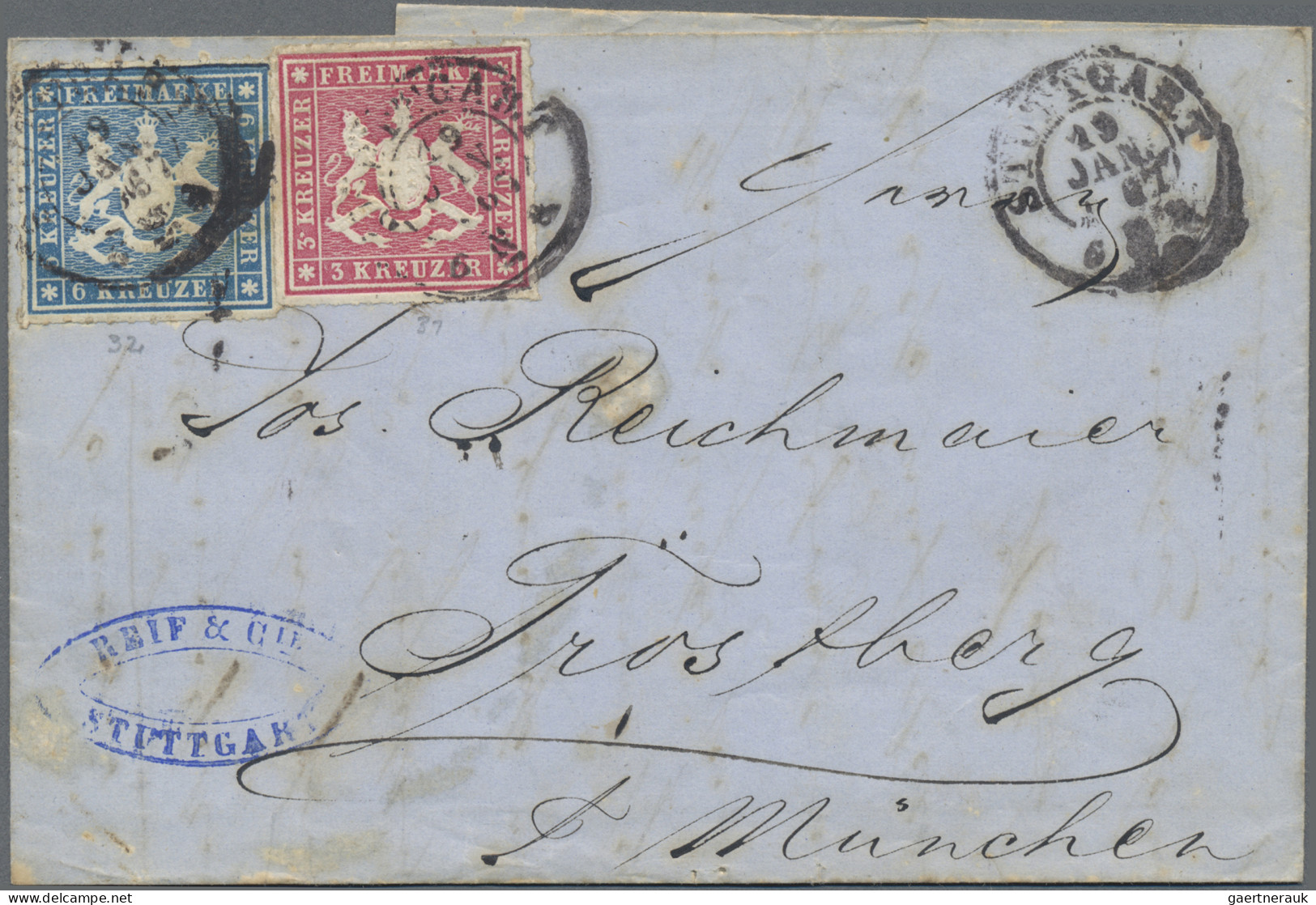 Württemberg - Marken Und Briefe: 1865, 3 Kr. Rosa, Plattenfehler ARGE X Sowie 6 - Autres & Non Classés