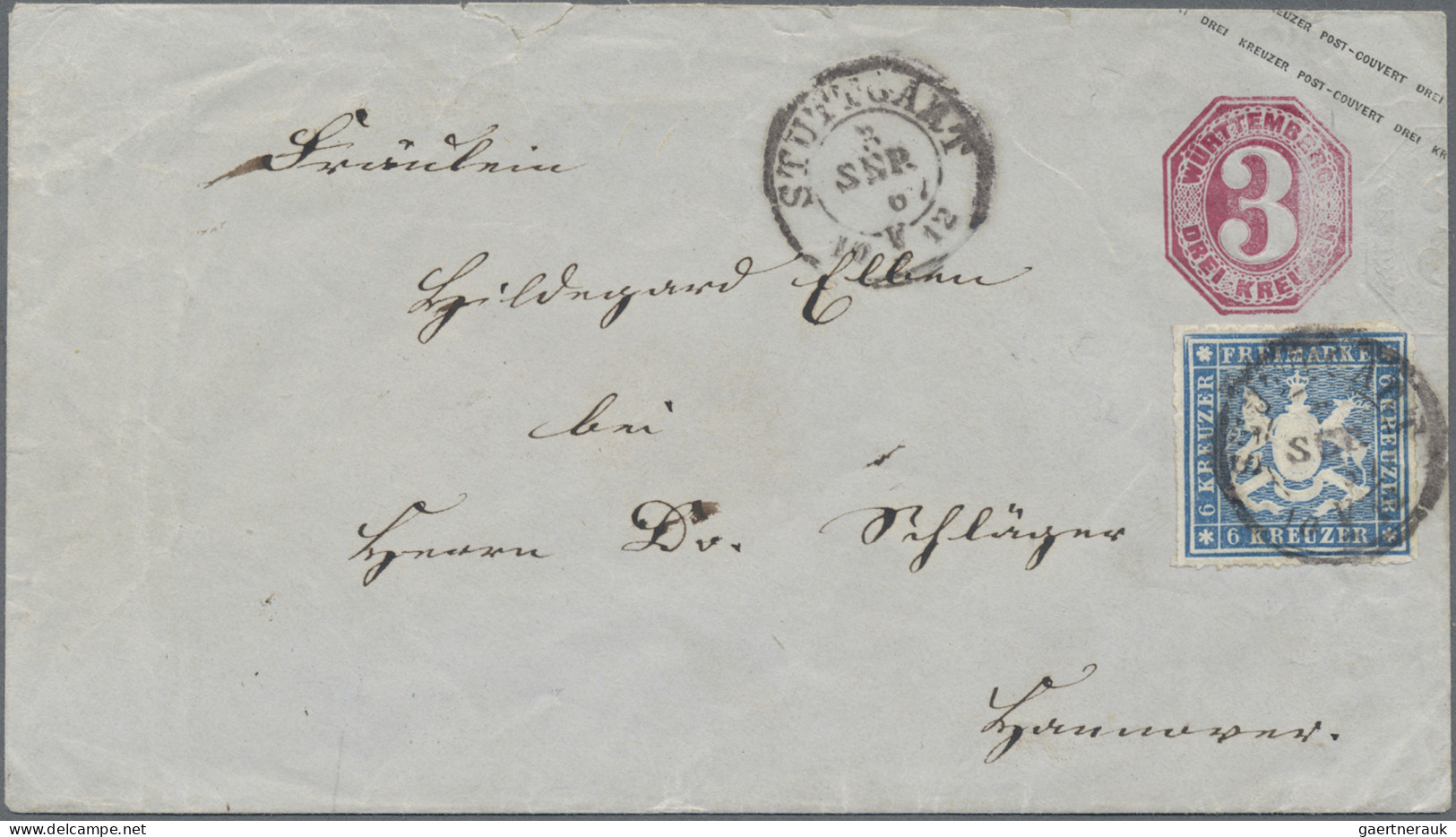 Württemberg - Marken Und Briefe: 1865, 6 Kr. Blau, Rechts Oben Kleiner Durchstic - Other & Unclassified