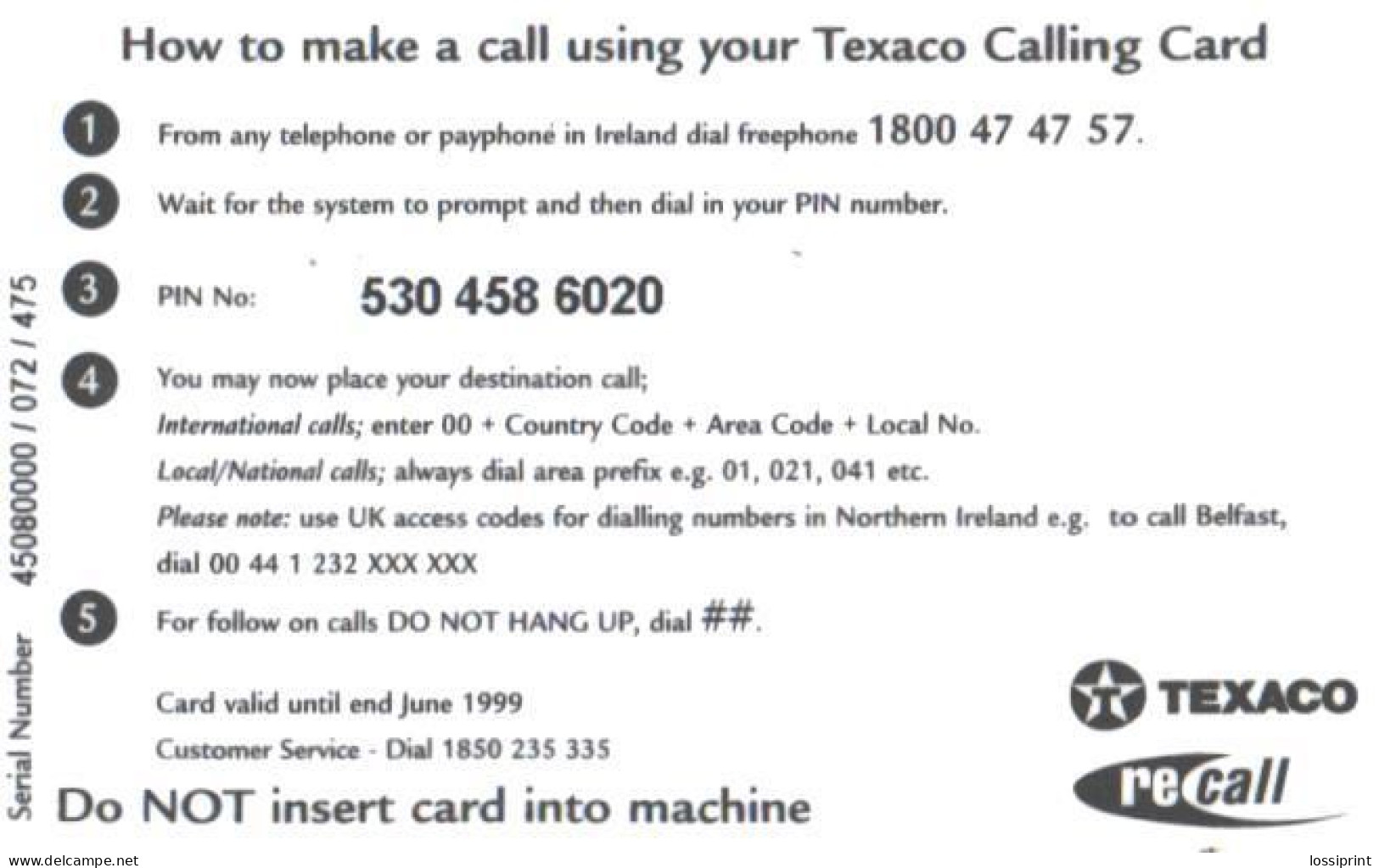 United Kingdom:Used Phonecard, Texaco Calling Card, 1£, Car, 1999 - Emissions Entreprises