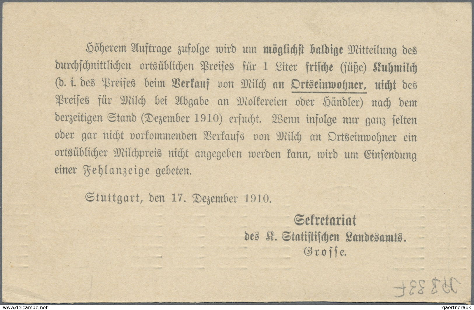 Württemberg - Ganzsachen: 1910, 5 Pfg., Frageteil Als Fernpostkarte Stuttgart - - Autres & Non Classés