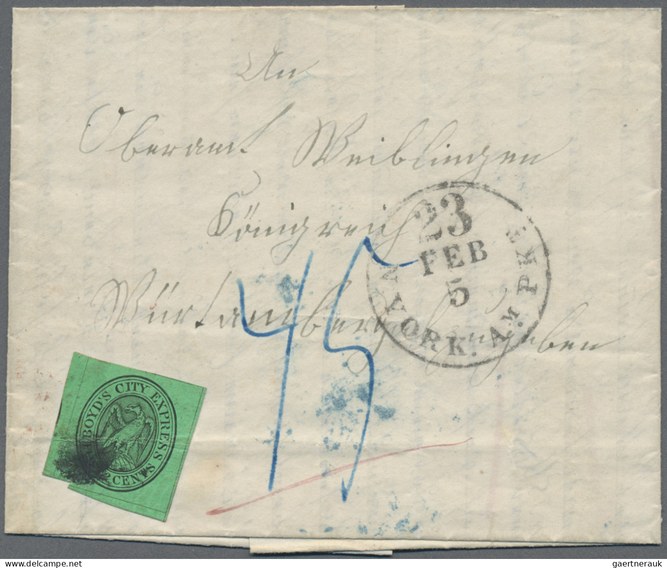 Württemberg - Besonderheiten: 1853, INCOMING MAIL - Boyds City Express, 2 C. Sch - Sonstige & Ohne Zuordnung