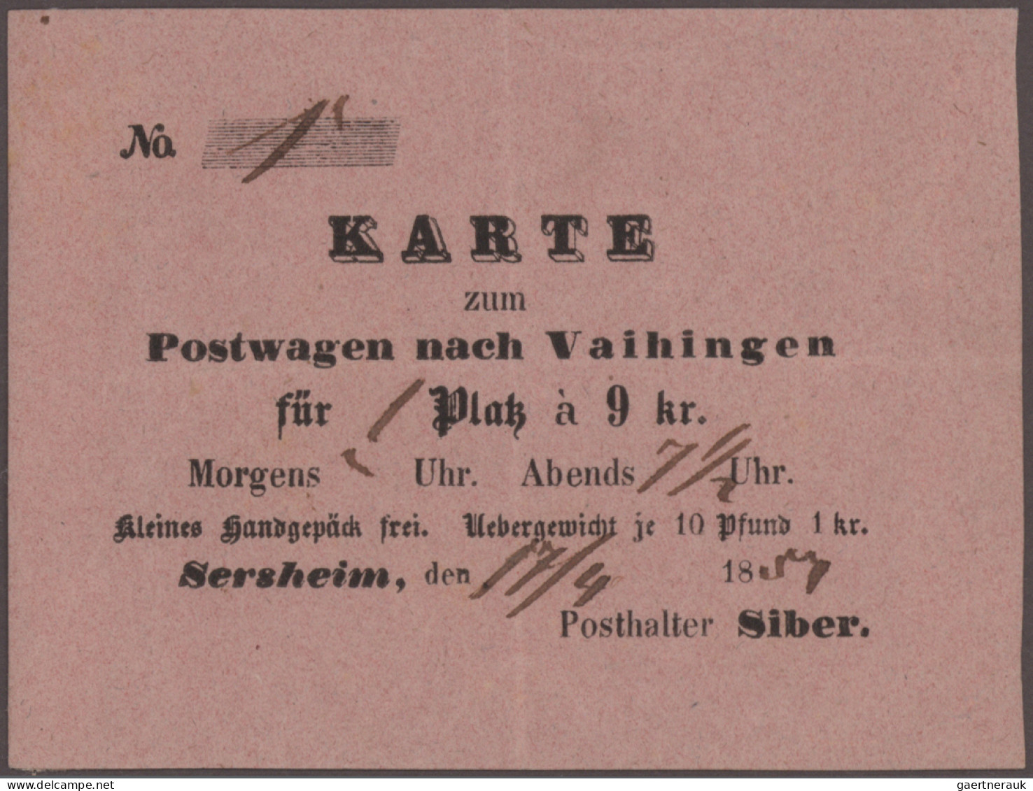 Württemberg - Besonderheiten: 1857, 17.4., Fahrschein Für Den Postwagen Von Sers - Altri & Non Classificati