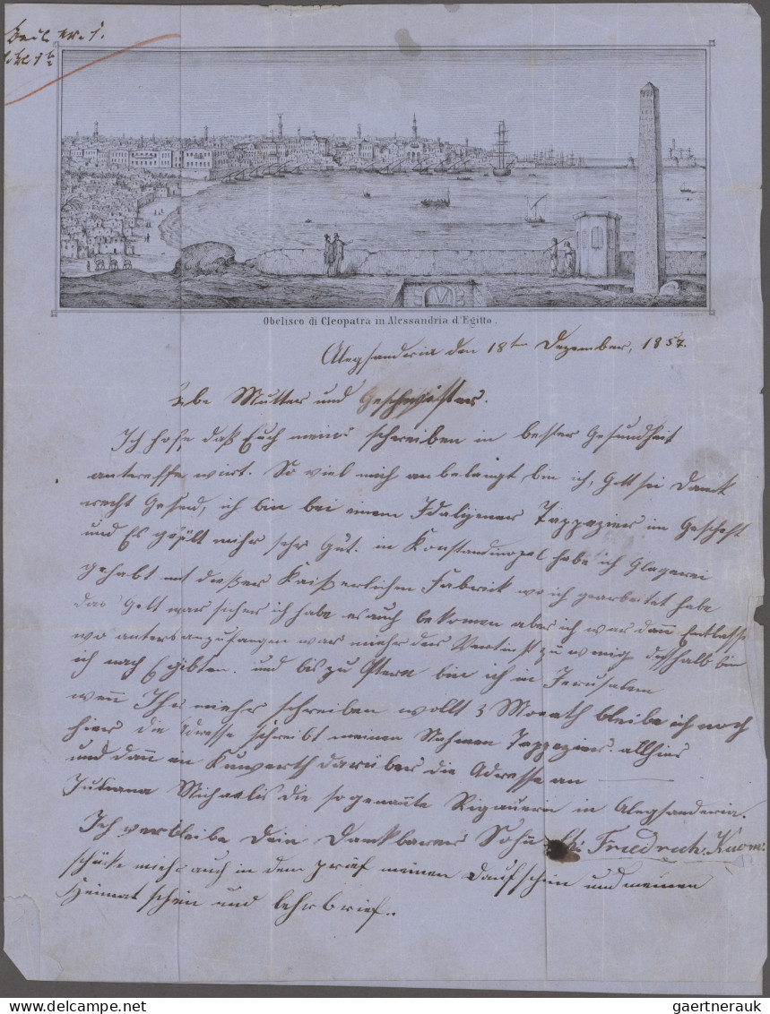 Württemberg - Besonderheiten: 1857, Unfrankierer Blauer Faltbrief Aus Alexandria - Sonstige & Ohne Zuordnung