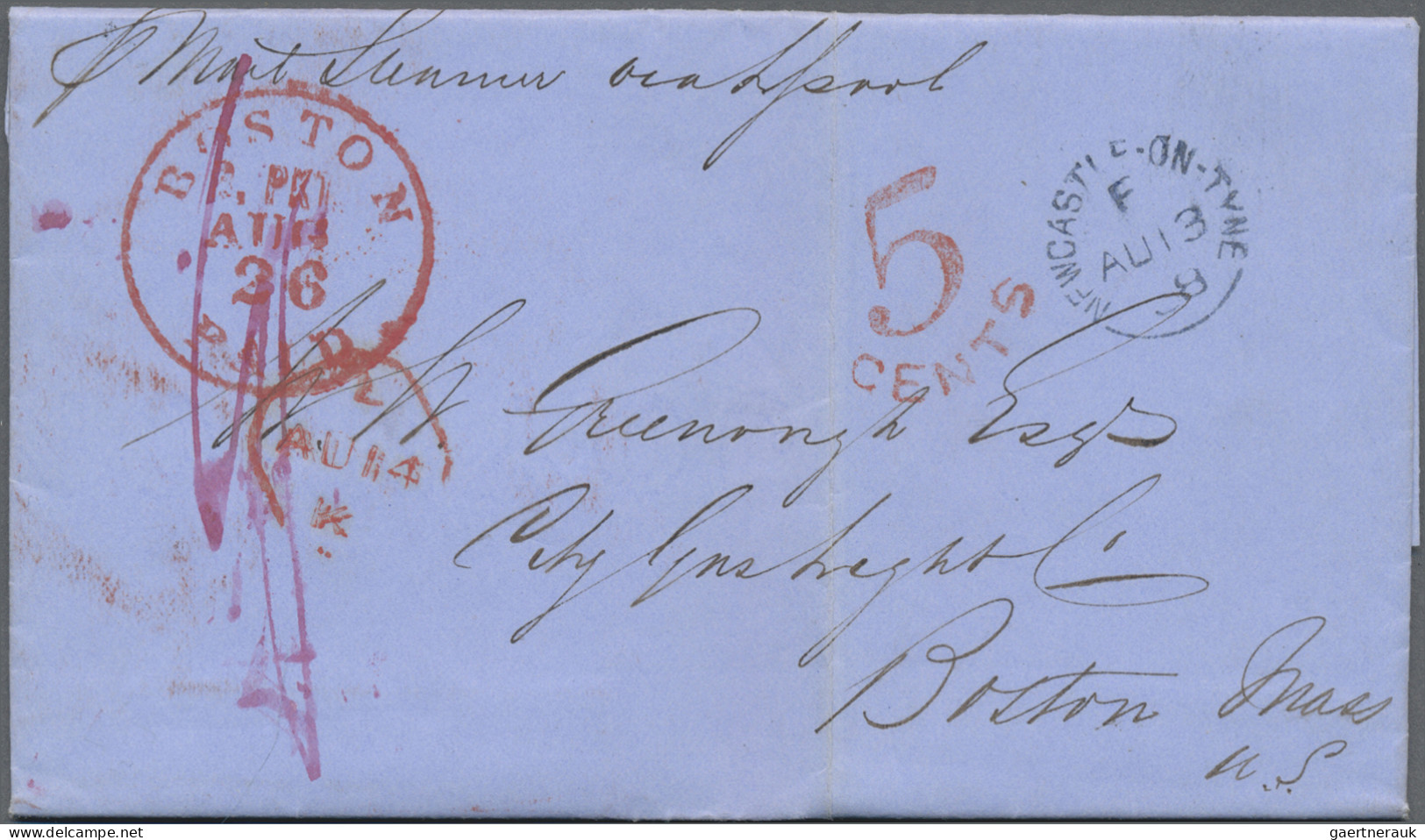 Transatlantikmail: 1858 Entire From Newcastle-on-Tyne To Boston Via Liverpool, D - Autres - Europe